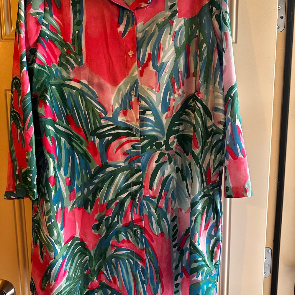 Tropical Print Button-Up Dress